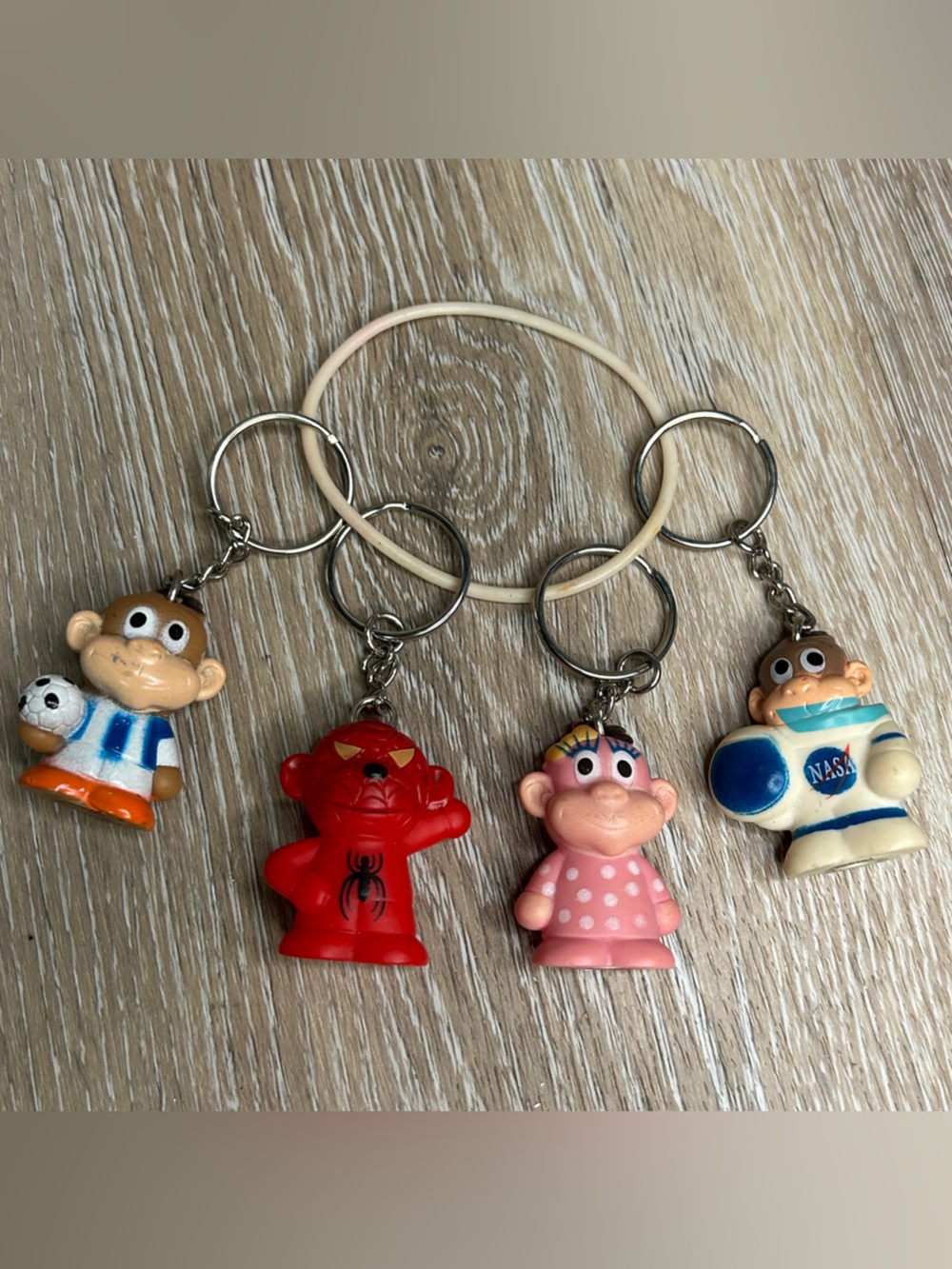 Vintage 80s Star Awards Monkey Keychain Lot of 4 Y2K Kidcore Fundraiser Prize